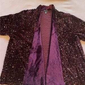 Nina Leonard Burgundy Sequin Tank and Long Sleeve Jacket.